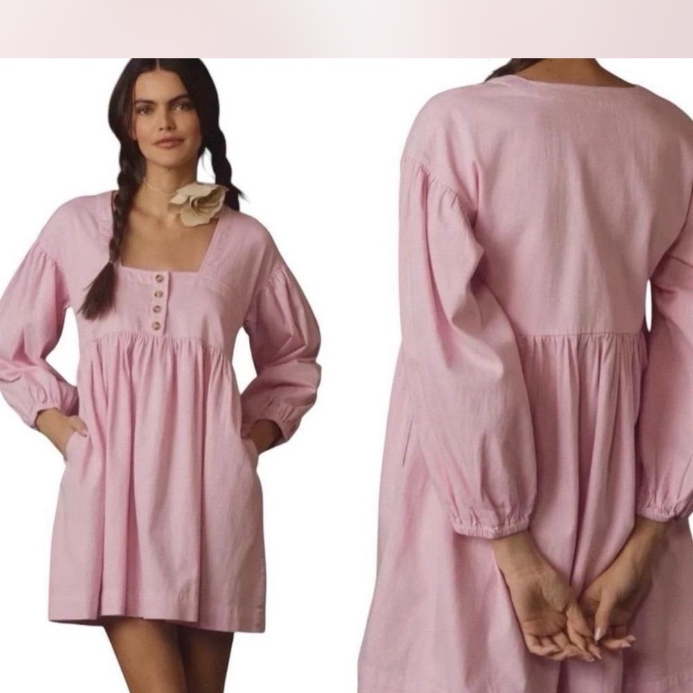 Anthropologie Long Sleeve Denim Babydoll (oversized) Mini Dress Size XS